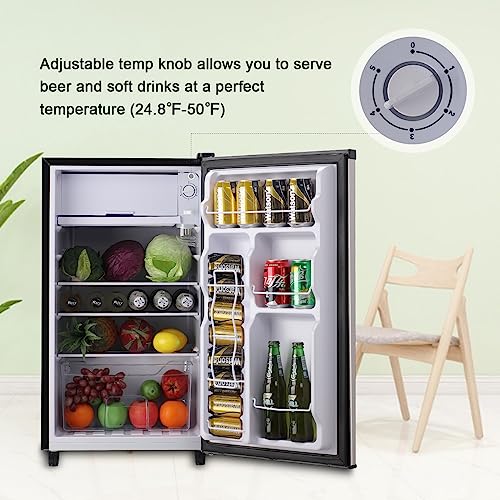 WANAI Compact Refrigerator 3.2 Cu.Ft Mini Silver Fridge With Freezer Single Door Mini Refrigerator with 5 TEMP Modes for Dorm Office Bedroom