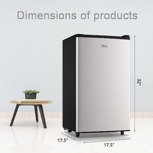 WANAI Compact Refrigerator 3.2 Cu.Ft Mini Silver Fridge With Freezer Single Door Mini Refrigerator with 5 TEMP Modes for Dorm Office Bedroom