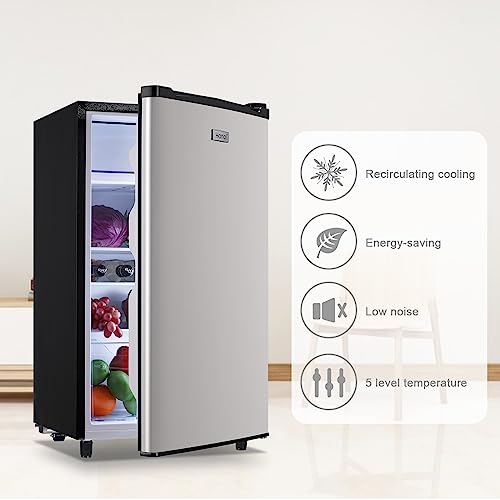 WANAI Compact Refrigerator 3.2 Cu.Ft Mini Silver Fridge With Freezer Single Door Mini Refrigerator with 5 TEMP Modes for Dorm Office Bedroom