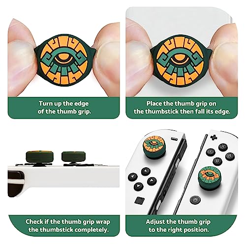 Switch Thumb Grips Joystick Caps Compatible with Nintendo Switch/OLED/Lite Controller Accessories, FUNLAB Cute Silicone Analog Stick Cover for Zelda Fans, 4PCS - Green & Yellow Eyes