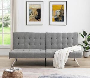 68"convertible folding futon sofa bed,split back design,modern fabric sleeper couch bed with chrome legs,upholstered recliner loveseat for small spaces living room dorms office (ligjt grey armless)