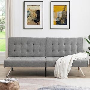 68"Convertible Folding Futon Sofa Bed,Split Back Design,Modern Fabric Sleeper Couch Bed with Chrome Legs,Upholstered Recliner Loveseat for Small Spaces Living Room Dorms Office (Ligjt Grey armless)