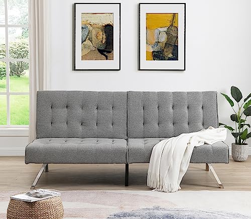 68"Convertible Folding Futon Sofa Bed,Split Back Design,Modern Fabric Sleeper Couch Bed with Chrome Legs,Upholstered Recliner Loveseat for Small Spaces Living Room Dorms Office (Ligjt Grey armless)