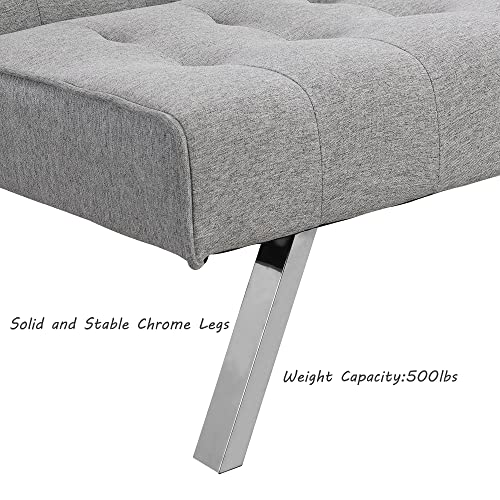 68"Convertible Folding Futon Sofa Bed,Split Back Design,Modern Fabric Sleeper Couch Bed with Chrome Legs,Upholstered Recliner Loveseat for Small Spaces Living Room Dorms Office (Ligjt Grey armless)