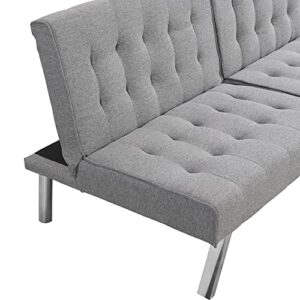 68"Convertible Folding Futon Sofa Bed,Split Back Design,Modern Fabric Sleeper Couch Bed with Chrome Legs,Upholstered Recliner Loveseat for Small Spaces Living Room Dorms Office (Ligjt Grey armless)