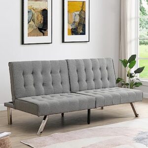 68"Convertible Folding Futon Sofa Bed,Split Back Design,Modern Fabric Sleeper Couch Bed with Chrome Legs,Upholstered Recliner Loveseat for Small Spaces Living Room Dorms Office (Ligjt Grey armless)