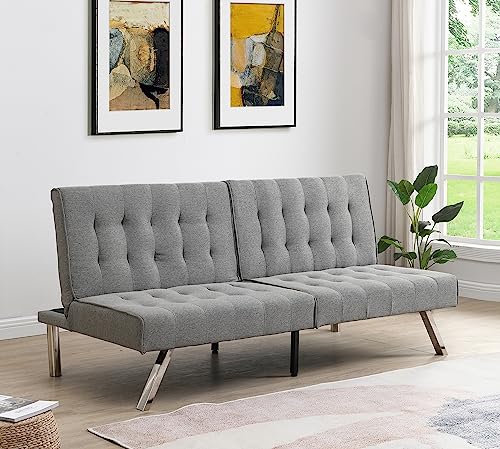 68"Convertible Folding Futon Sofa Bed,Split Back Design,Modern Fabric Sleeper Couch Bed with Chrome Legs,Upholstered Recliner Loveseat for Small Spaces Living Room Dorms Office (Ligjt Grey armless)