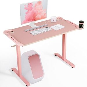aodailihb pink 44 inch cute computer gaming table t shaped girl gamer workstation home office desk with cable management and headphone/cup holder