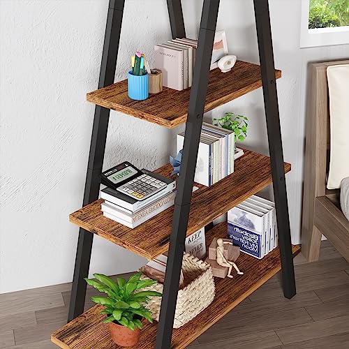 Recaceik 4-Tier Bookshelf, A-Shaped Bookcase Industrial Ladder Shelf Open Display Shelves with Metal Frame, Freestanding Plant Stand Book Shelf Open Storage Organizer for Living Room, Home Office