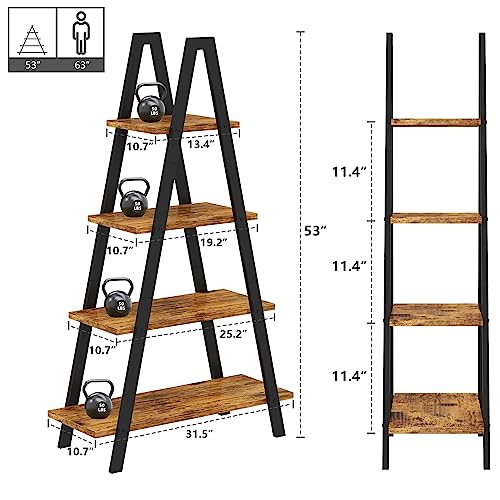 Recaceik 4-Tier Bookshelf, A-Shaped Bookcase Industrial Ladder Shelf Open Display Shelves with Metal Frame, Freestanding Plant Stand Book Shelf Open Storage Organizer for Living Room, Home Office