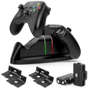 xbox controller charger station with 2x1400mah rechargeable battery packs,charging station dock for xbox series x/s/one/elite wireless controller charger games accessories