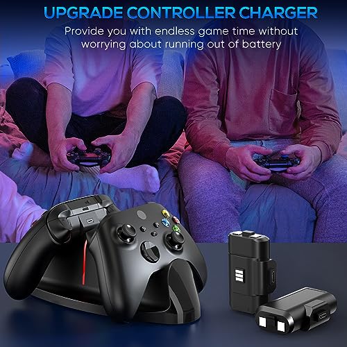 Xbox Controller Charger Station with 2x1400mAH Rechargeable Battery Packs,Charging Station Dock for Xbox Series X/S/One/Elite Wireless Controller Charger Games Accessories