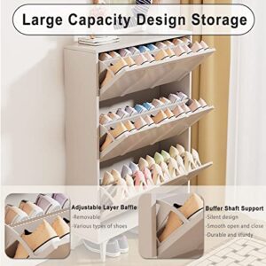 NEW BARLEY Shoe Cabinet for Entryway Slim with 3 Flip Drawers,Modern Freestanding Narrow Shoe Rack Tipping Bucket Shoe Cabinet Cream