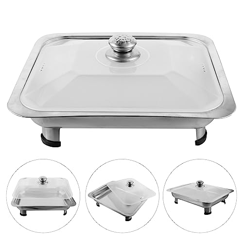 Metal Tray Chafing Dish Buffet Chafer Set Stainless Steel Chafing Food Pans Food Display Stand Chafing Servers with Covers Flat Rectangular Warming Trays for Steam Table A