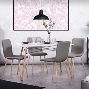 cozycasa dining set 5 piece 4 chairs and 1 table scandinavian modern style fabric dining kitchen chair & solid wood table accent set for living dining room club guest set for 4 gray chair & white desk