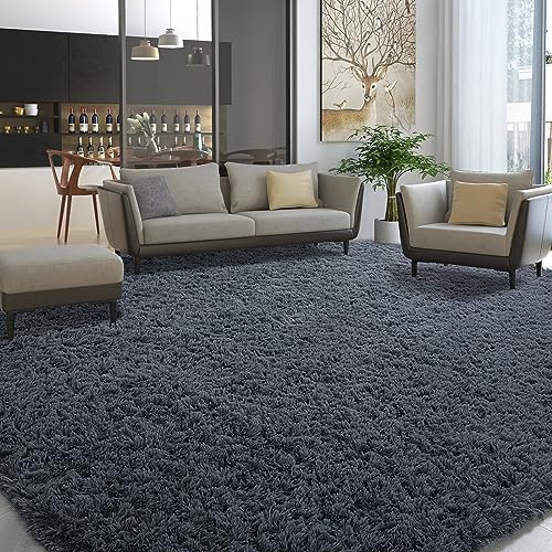 BALAPET Modern Plush Area Rug 9x12, Ultra Soft Large Faux Fur Area Rug for Bedroom Living Room, Non-Skid Indoor Carpet for Kids Playroom Home Decor, Solid Grey