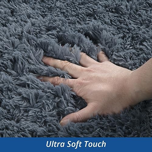 BALAPET Modern Plush Area Rug 9x12, Ultra Soft Large Faux Fur Area Rug for Bedroom Living Room, Non-Skid Indoor Carpet for Kids Playroom Home Decor, Solid Grey