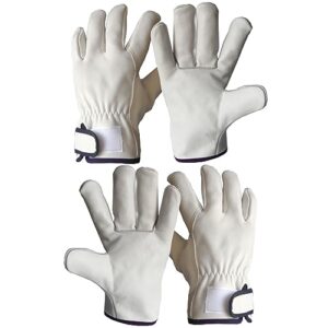 ketterleppe leather work gloves for men, 2 pairs cow grain driver gloves, yard work, warehouse, with velcro leather gloves (beige xl)
