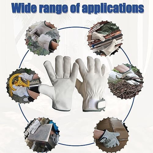 KetterlePPE Leather Work Gloves for Men, 2 Pairs Cow Grain Driver Gloves, Yard Work, Warehouse, with Velcro Leather Gloves (Beige XL)