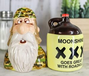 "home décor accents" moonshine goes great with road kill redneck hunter and jug salt pepper shakers - home accents 33-kl1-9896