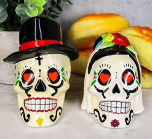 "home décor accents" day of the dead wedding bride and groom skulls salt pepper shakers set - home accents 33-kl1-1025