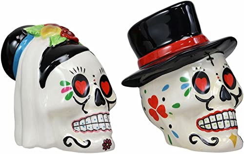 "Home Décor Accents" Day Of The Dead Wedding Bride And Groom Skulls Salt Pepper Shakers Set - Home Accents 33-kl1-1025