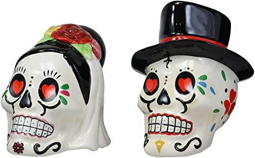 "Home Décor Accents" Day Of The Dead Wedding Bride And Groom Skulls Salt Pepper Shakers Set - Home Accents 33-kl1-1025
