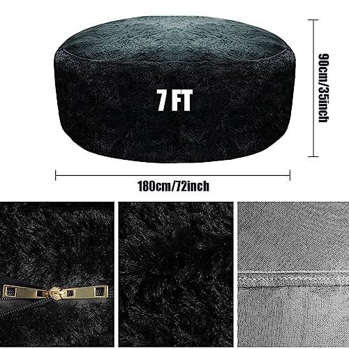 7FT Giant Fur Bean Bag Chair Cover for Kids Adults Oversized, Living Room Furniture Big Round Soft Fluffy Faux Fur Beanbag Lazy Sofa Washable Bed Cover with Zipper (Cover only, No Filler) (Black)