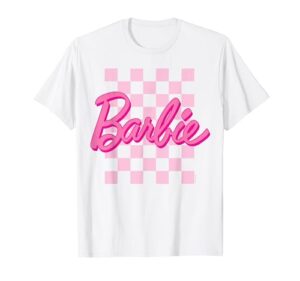 barbie - barbie logo checkered background t-shirt