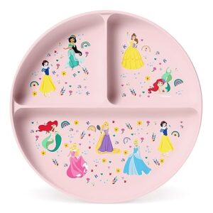 simple modern disney silicone plate for baby and toddler | divided and microwave safe plates for kids | parker collection | princess rainbows