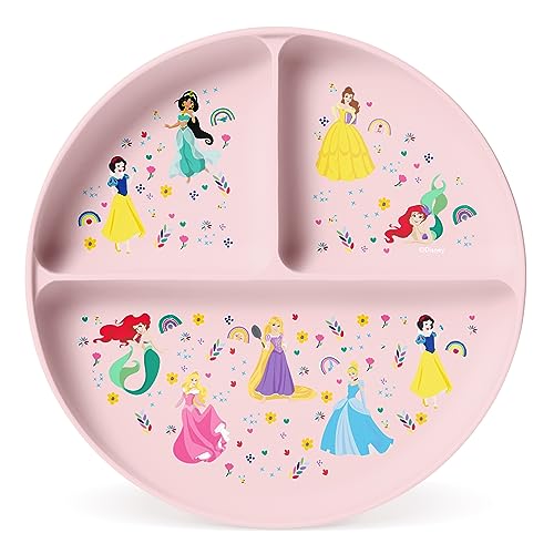 Simple Modern Disney Silicone Plate for Baby and Toddler | Divided and Microwave Safe Plates for Kids | Parker Collection | Princess Rainbows