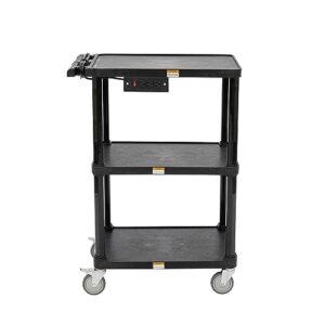 pearington 3-shelf mobile utility cart with 3 outlets and 8' cord, heavy-duty service cart for offices and warehouses with 3 shelves, black