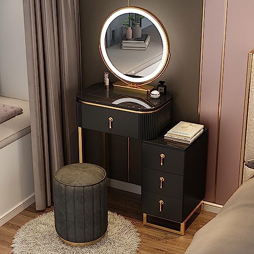 ORBANA Lighted Dresser, Vanity Mirror with Lights, with Lighted Mirror in 3 Colors, Dresser Table with Drawer and Telescopic Storage Cabinet, Makeup Vanity Set for Women, for Bedroom, Bathroom