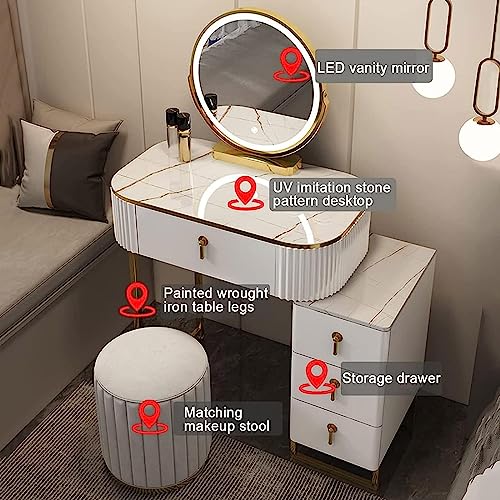 ORBANA Lighted Dresser, Vanity Mirror with Lights, with Lighted Mirror in 3 Colors, Dresser Table with Drawer and Telescopic Storage Cabinet, Makeup Vanity Set for Women, for Bedroom, Bathroom