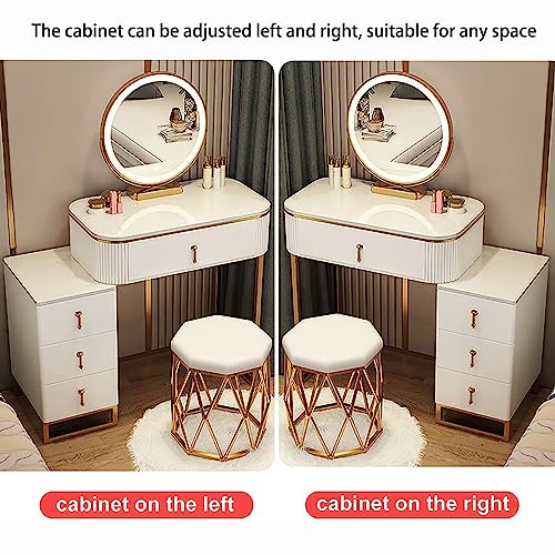 ORBANA Lighted Dresser, Vanity Mirror with Lights, with Lighted Mirror in 3 Colors, Dresser Table with Drawer and Telescopic Storage Cabinet, Makeup Vanity Set for Women, for Bedroom, Bathroom