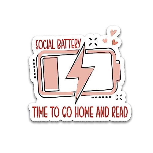 Miraki Social Battery Time to Go Home and Read Sticker, Kindle Stickers, Water Assitant Die-Cut Vinyl Stickers Decals for Laptop Phone Kindle Journal Water Bottles, Stickers