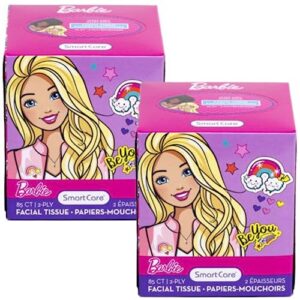 2 Pack Facial Tissue Barbie Be You 2-ply 74 Count Pink and Purple Boxes for Bathroom, Makup, Room, Back to School