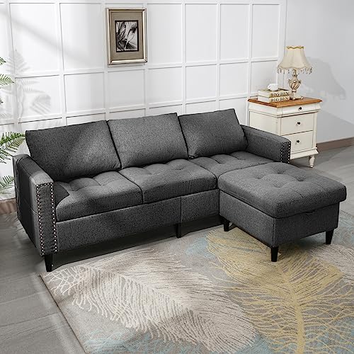 BALUS Reversible Sectional Couch Set 3 Seat L Shaped Modular Sofa Bed with Flexible Storage Ottoman Chaise Modern Sofa Couches for Living Room Apartment Office - Dark Grey