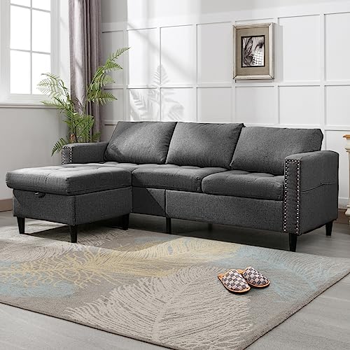 BALUS Reversible Sectional Couch Set 3 Seat L Shaped Modular Sofa Bed with Flexible Storage Ottoman Chaise Modern Sofa Couches for Living Room Apartment Office - Dark Grey