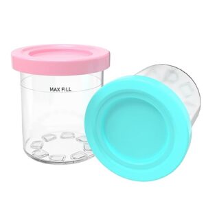aooba extras containers 16oz, replacement for ninja creami pints and lids, compatible with nc299amz nc301 nc300 series, bpa free & dishwasher safe leak proof (pink/blue)