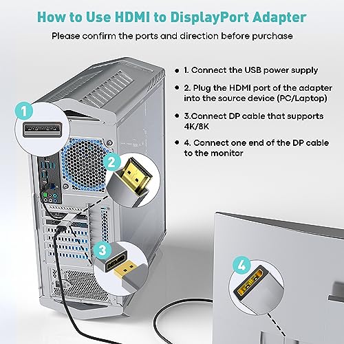 UANTIN HDMI to DisplayPort Adapter (4K 60Hz,1080p 120Hz) Uni-Directional HDMI Male to DP Female Converter for Monitor Compatible with GPU,Laptop,AMD,NVIDIA,PS5,Xbox and More - 1 Pack