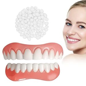 fake teeth, 2 pcs veneers dentures socket for women and men, dental veneers for temporary tooth repair upper and lower jaw, protect your teeth and regain confident smile, bright white-5-5