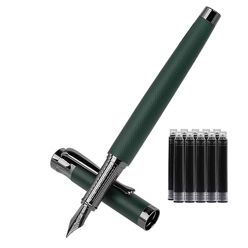 BOCIYER Luxury Fountain Pen Set,Ink Pen for Smooth Writing,Medium Nib,Includes 10 Ink Cartridges&Ink Converter,Best Pen Gift Case for Men & Women,fancy,calligraphy,Executive,Office pen-Green