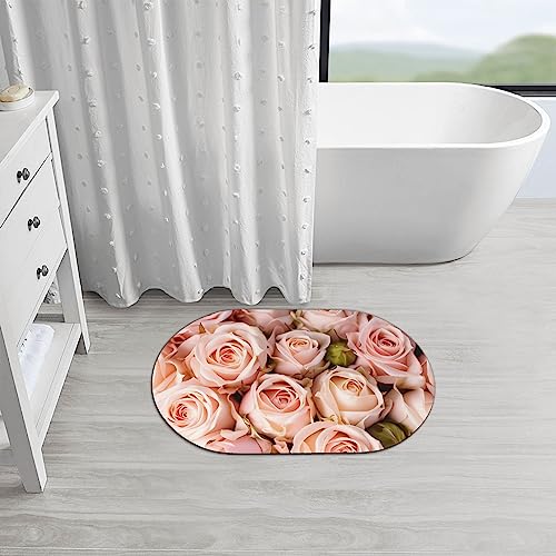 QQLADY Pink Roses Bathroom Mat Ultra-Absorbent Diatomaceous Earth Bath Mat Non-Slip Door Mat Quick Drying Bathroom Floor Mat for Shower Bathtub Kitchen Bathroom Rugs