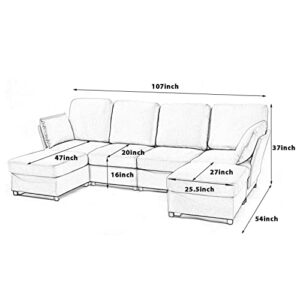AMERLIFE Sectional Sofa, Modular Sectional Couch with Ottomans- 6 Seat Sofa Couch for Living Room, Convertible U Shaped Couch with Chaise, Oversize W107 xD54 xH37 Dark Grey