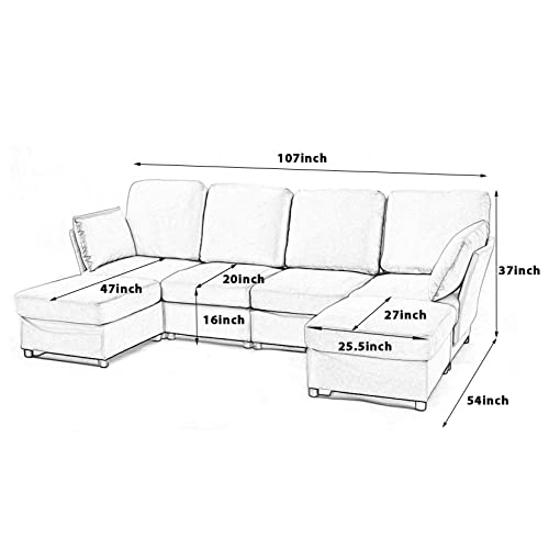 AMERLIFE Sectional Sofa, Modular Sectional Couch with Ottomans- 6 Seat Sofa Couch for Living Room, Convertible U Shaped Couch with Chaise, Oversize W107 xD54 xH37 Dark Grey