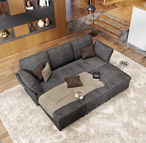 AMERLIFE Sectional Sofa, Modular Sectional Couch with Ottomans- 6 Seat Sofa Couch for Living Room, Convertible U Shaped Couch with Chaise, Oversize W107 xD54 xH37 Dark Grey