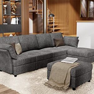 AMERLIFE Sectional Sofa, Modular Sectional Couch with Ottomans- 6 Seat Sofa Couch for Living Room, Convertible U Shaped Couch with Chaise, Oversize W107 xD54 xH37 Dark Grey