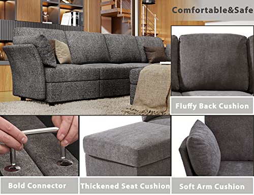 AMERLIFE Sectional Sofa, Modular Sectional Couch with Ottomans- 6 Seat Sofa Couch for Living Room, Convertible U Shaped Couch with Chaise, Oversize W107 xD54 xH37 Dark Grey