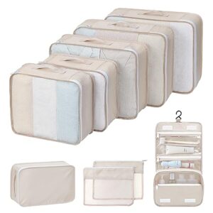 easortm packing cubes 9 set, suitcase organizer bags set travel cubes durable luggage bags for travel, luggage organizer for travel essentials.(beige)